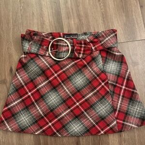 Y2K Plaid Red Skirt with Belt